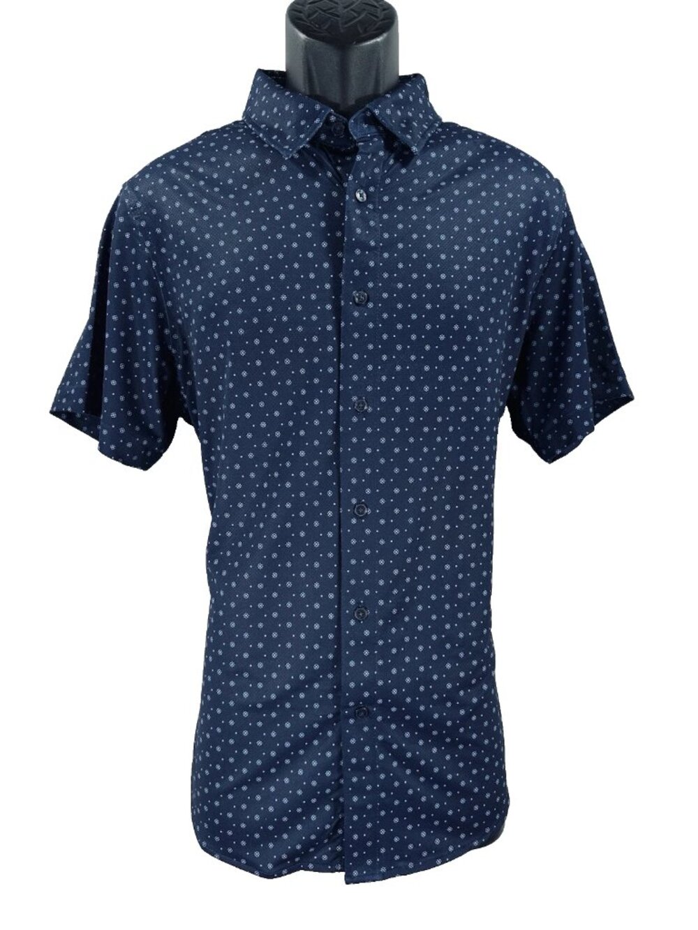 JACHS New York Men Short Sleeve Button Down Shirt Sizes M-XL Blue 4-Way Stretch
